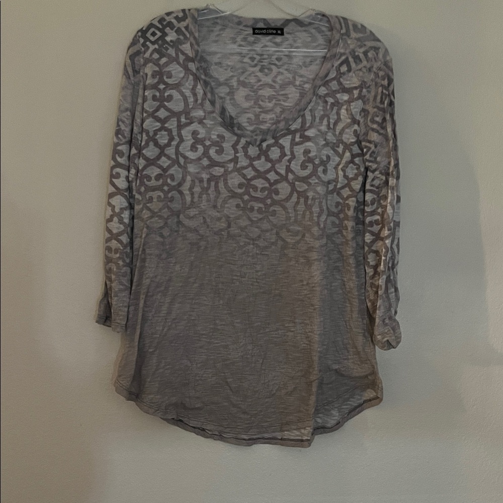 David Cline Grey Patterned Long Sleeve Top